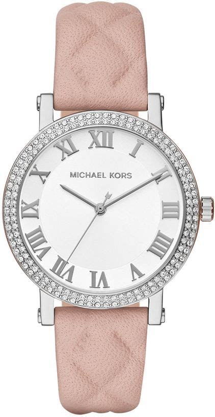 Women's Michael Kors Norie Pink Quilted Leather Strap Watch 